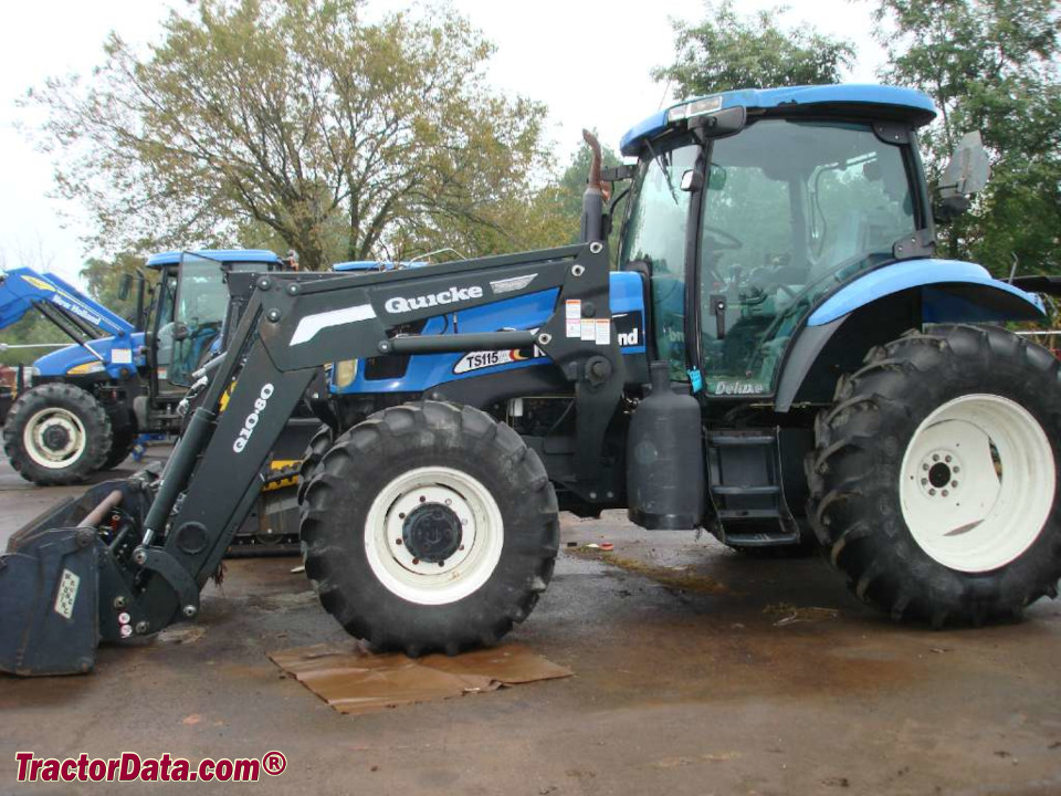 New Holland TS115A utility tractor with Quicke Q10-80 front-end loader.