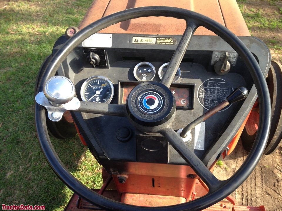 International Harvester 385 operator station and controls.