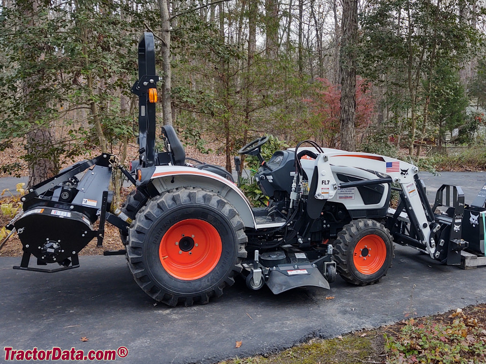 Bobcat CT2025 with loader, mid-mount mower, and tiller.