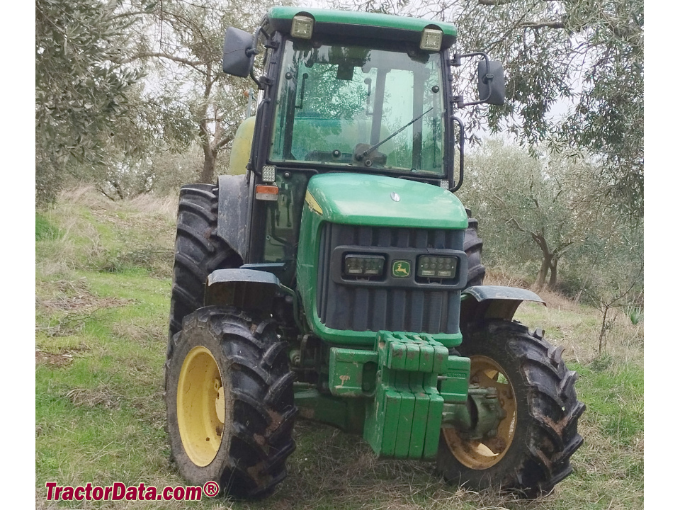 John Deere 5515F narrow-profile tractor, front view.