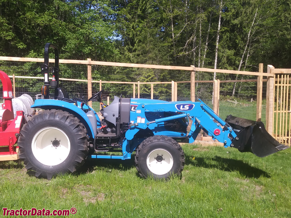 LS MT342 with LL4106 front-end loader and PTO wood chipper.